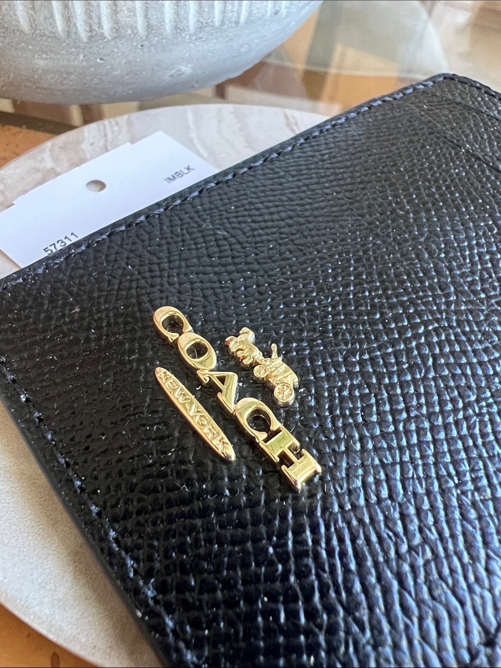 Coach Black Pebbled Leather Lanyard Card Holder with Gold Hardware - Picture 3 of 3